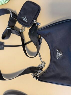 Prada Black Nylon Crossbody Bag with Mini Pouch